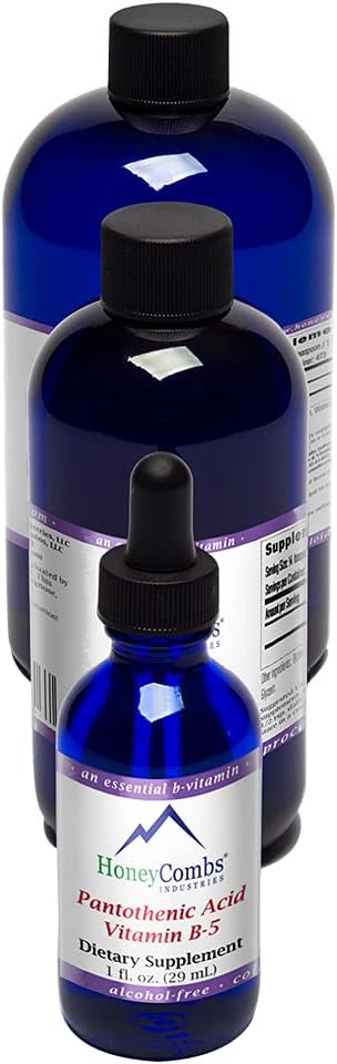 HoneyCombs Vitamin B5 Pantothenic Acid Supplement Liquid Drops - High Potency Vitamin B5 for Men &amp Women - Maintain Healthy Hormones Immune System Hair Skin Nails - Vegan Liquid Vitamins (8 Fl