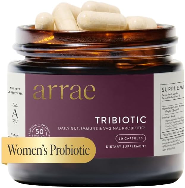Arrae Tribiotic Probiotics for Women Support for Vaginal pH Balance Gut Immune and Feminine Health Prebiotics Probiotics Postbiotics 30 Count