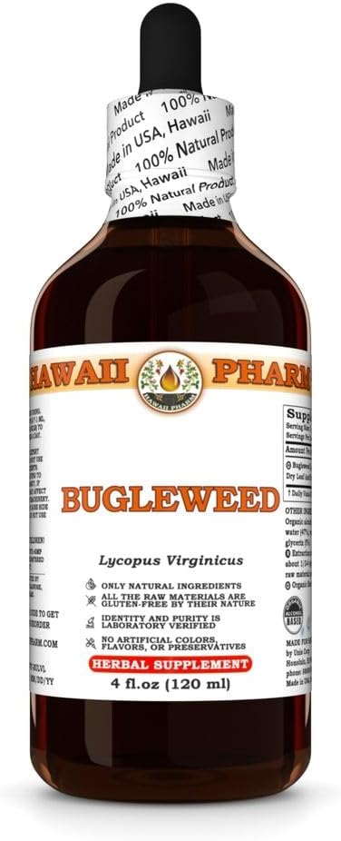 Hawaii Pharm Bugleweed Extract Tincture for Thyroid Balance Eases Premenstrual Discomfort Soothes Breast Tenderness Supports Women's Wellness - 4 fl.oz