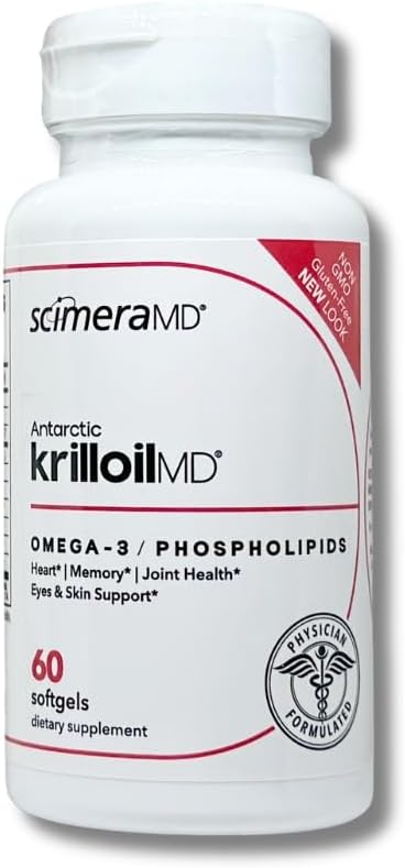 ScimeraMD® KrillOilMD Antarctic Krill Oil Omega 3 DHA EPA Supplement with Astaxanthin for Heart Brain and Joint Support 60 CT