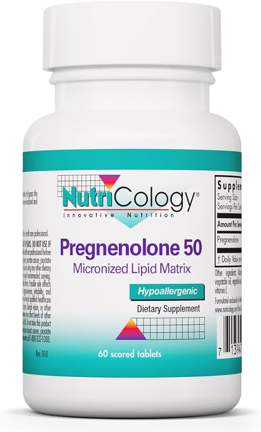 Nutricology Pregnenolone Supplement - Progesterone Supplements Hormone &amp Stress Support Made from Non-GMO Wild Yam Micronized Lipid Matrix Plant-Sourced 50mg Scored Tablets - 60 Count