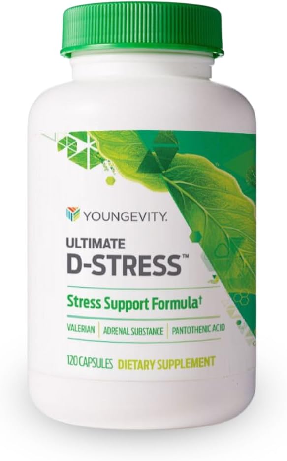 Youngevity Ultimate D-Stress™ – Natural Stress Relief Supplement with Magnesium Valerian Root Extract and B Vitamins – Supports Adrenal Health and Nervous System – 120 Capsules (Pack of 1)