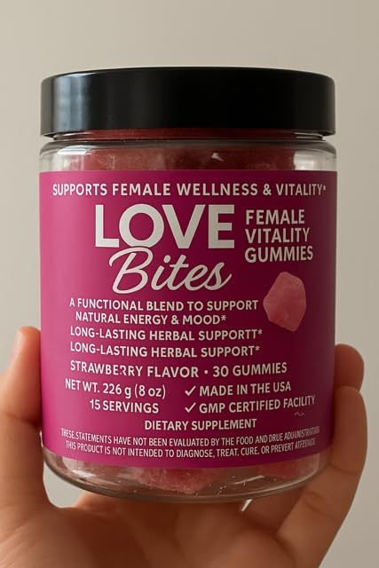 Love Bites for Female Passion Gummies in Jar-One Month Supply with Jar