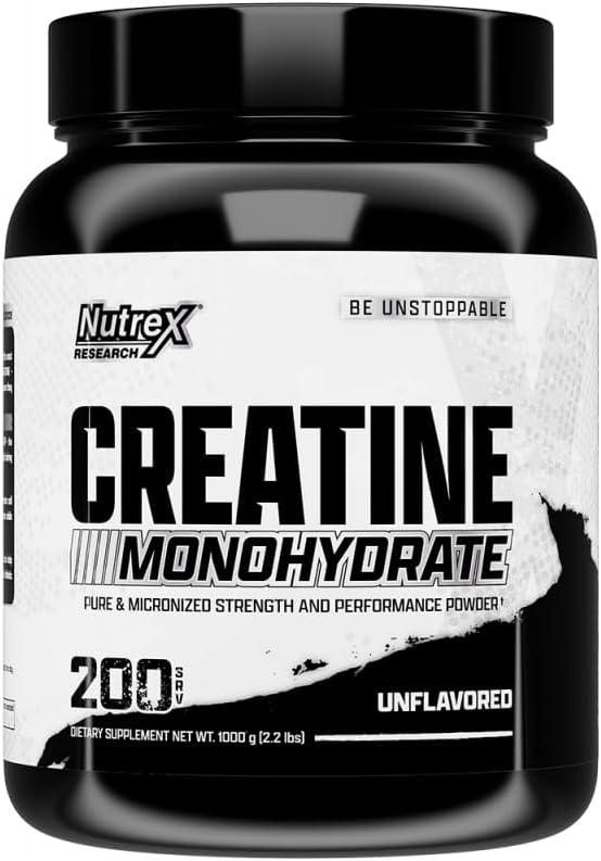 Nutrex Research Micronized Creatine Monohydrate Powder - 200 Servings (1KG) Pure Unflavored Creatine Monohydrate Supplement for Muscle Gain Strength and Performance 5G Per Serv (2.2lbs)