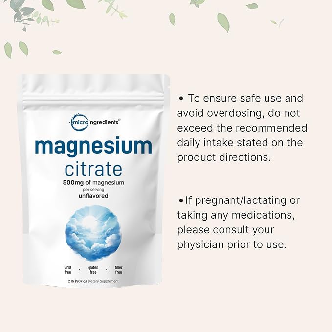 Magnesium Citrate Powder 2lbs | Unflavored Magnesium Supplement | Relaxation and Nutrient Utilization | Easily Absorbed Formula | Non-GMO Vegan Gluten Free