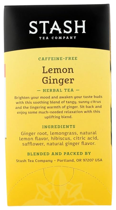 Stash Tea Company Premium Lemon Ginger Herbal Tea Caffeine Free 20 Tea Bags 1.1 oz (34 g) by Stash Tea