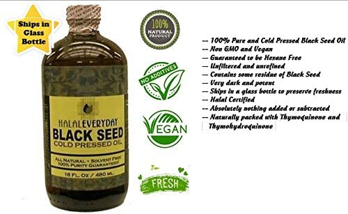 Pure Black Seed Oil 16 OZ - Ships in Glass Bottle - Cold Pressed in USA - Pure Nigella Sativa - Black Cumin Oil - Unfiltered Undiluted Very Dark and Potent Vegan Halal Non- GMO