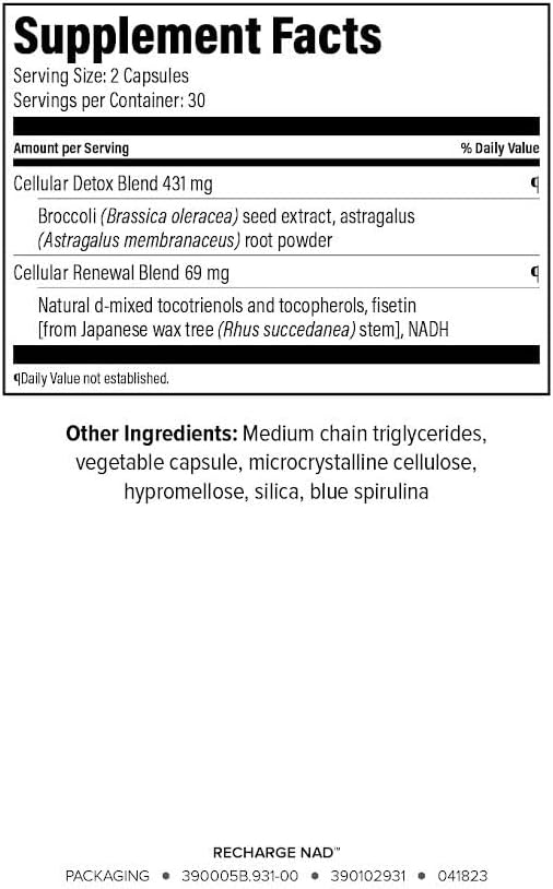 Isagenix Recharge NAD - Cellular Detox Comprehensive Healthy Aging and Energy Support - 1 Bottle - 60 ct Targeted Release Capsules