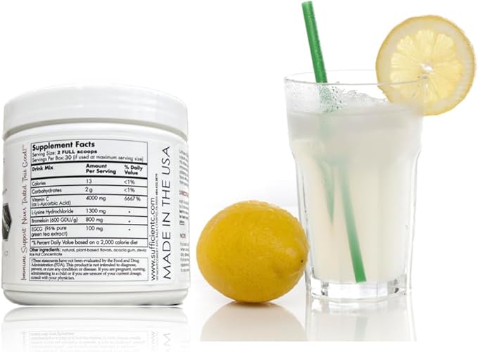 Sufficient-C 250 gram Vitamin C Immune-ade Drink Mix and Abundant-B high dose B-12 and Biotin Pink Lemonade Drink Mix Solution