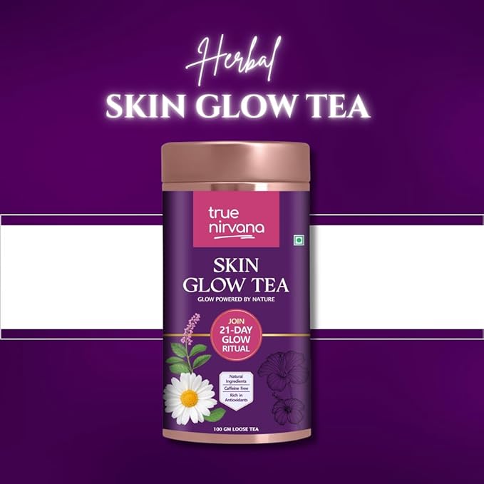 Truenirvana Skin Glow Tea – Ayurvedic Herbal Loose Leaf Blend (100g) | Caffeine-Free | Manjishta Hibiscus Amla &amp Rose Petals | Daily Wellness &amp Radiance Support