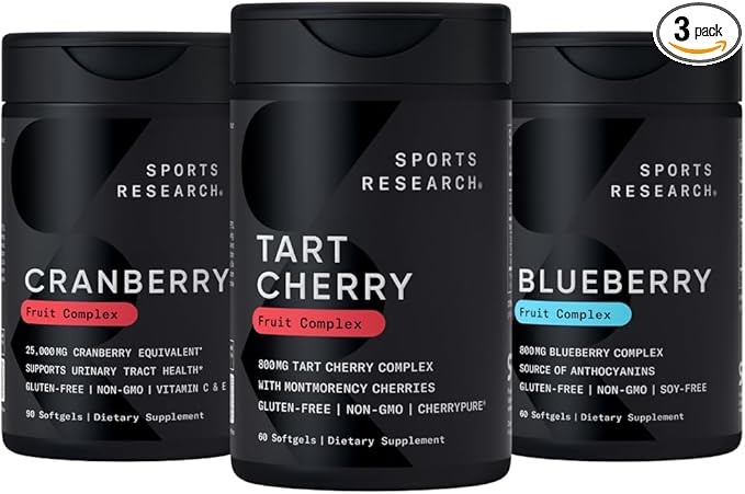 Sports Research Superfood Nutrients - Montmorency Tart Cherry Concentrate Cranberry Fruit Complex (with Pacran &amp Vitamins C &amp E) &amp Whole Fruit Blueberry Concentrate (from Organic Blueberr