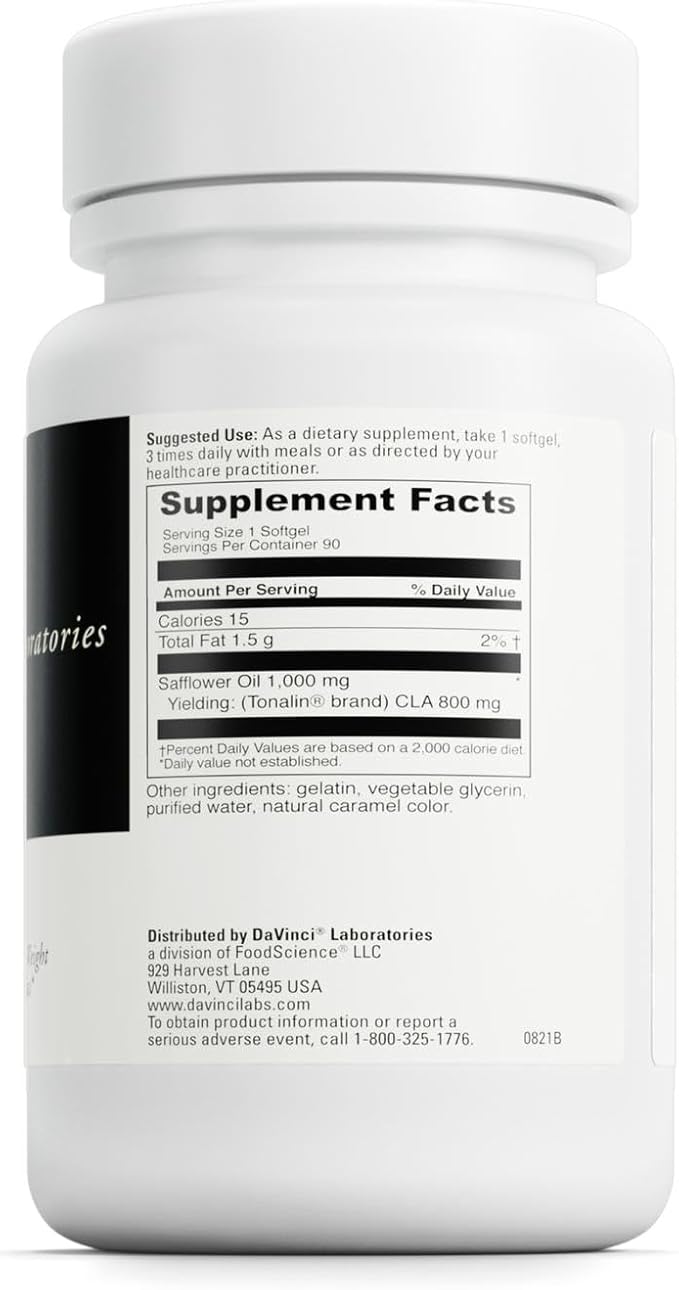 DAVINCI Tonalin-CLA - Lean Muscle Mass &amp Energy Support* - Contains CLA Derived from Safflower Oil - Stimulant-Free Supplement - 90 Softgels
