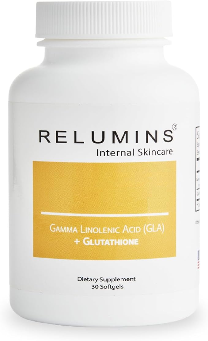 Relumins GLA Plus Glutathione Supplement – 240mg Borage Seed Oil GLA &amp 75mg Capsules – Hydrate Protect &amp Glow from Within – 30 Capsules - Moisturized Radiant Healthy-Looking Skin