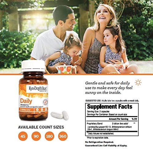 Kyo-Dophilus Daily Probiotic - Immune &amp Digestive Health Support* - Clinically Studied Friendly Trio Strains - Adult Probiotic Capsules - 180 Capsules (90 Servings)