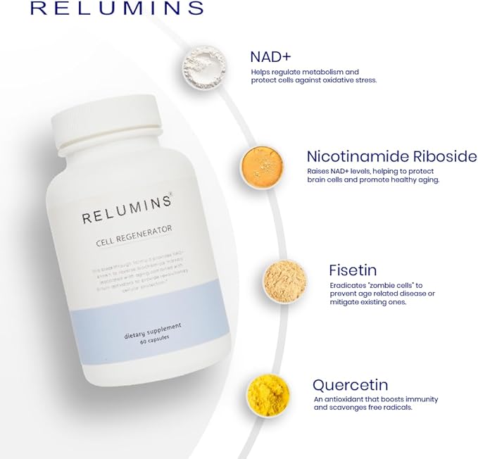 Relumins NAD+ Supplement with Nicotinamide Riboside Resveratrol Quercetin Fisetin &amp Curcumin – Focus Vitality Energy Balance &amp Daily Wellness Support – 60 Vegan Capsules