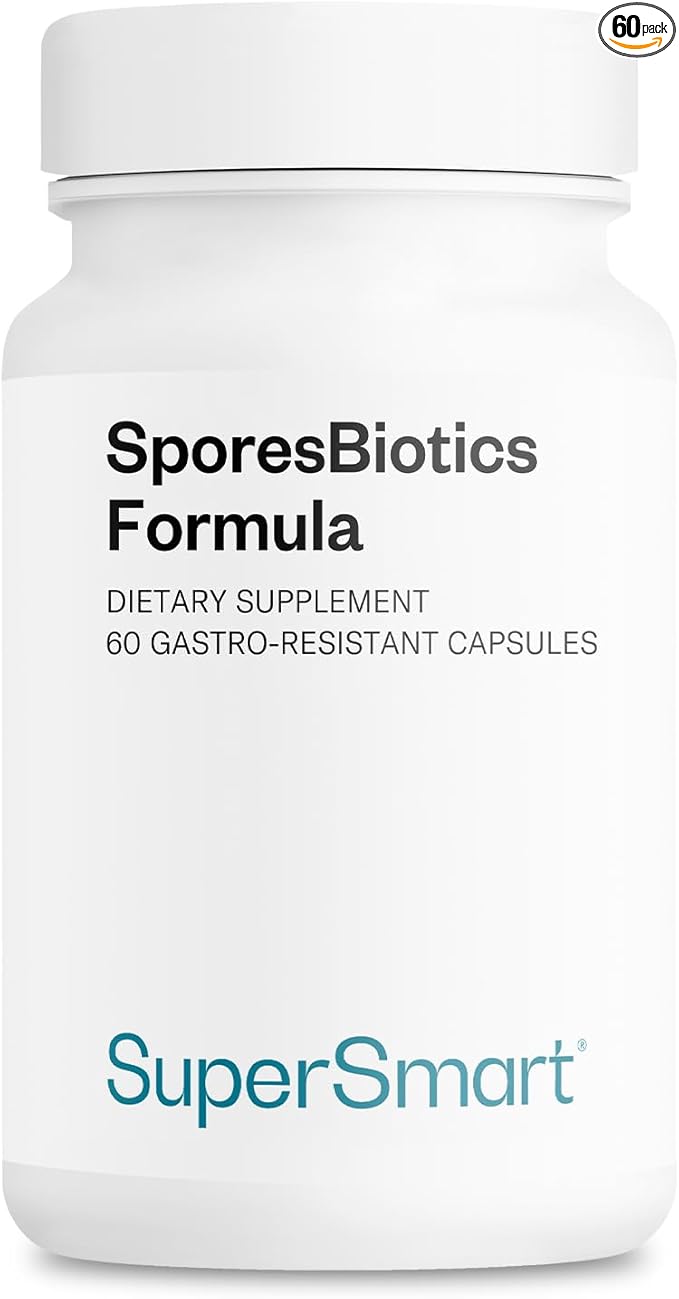 SuperSmart SporesBiotics Formula (Advanced Complex) - 3-in-1 Spore-Based Probiotics with Bacillus Clausii Subtilis Coagulans | Gluten Free &amp Vegetarian - 60 Gastro-Resistant Capsules