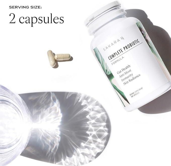 SAKARA Complete Probiotic - Prebiotics and Probiotics for Women Digestive Health Supplements Supports Bloating Immune System &amp Skin Radiance Gut Health for Women with 3 Billion CFU's - 180 Caps