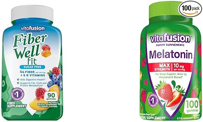 Vitafusion Fiber Well Fit Gummies 90 Count and Max Strength Melatonin Gummies 100 Count