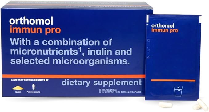 Orthomol Immun Pro Immune Support &amp Gut Health Powder &amp Capsules for Adults with Probiotics Prebiotics Fiber Vitamin C Zinc Selenium Iodine Vitamin D E AB Calcium (30 Day Supply)