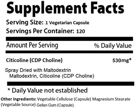 Absonutrix Citicoline CDP Choline 530mg Nootropic Supplement GMP Certified Third-Party Tested Easy to Swallow 120 Veg caps Improves Cognitive Skills Supports Memory Non-GMO Made in USA