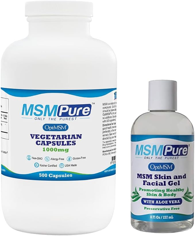 KALA HEALTH MSMPure MSM Capsules 500 Count and MSM Gel with Organic Aloe 8oz Bundle
