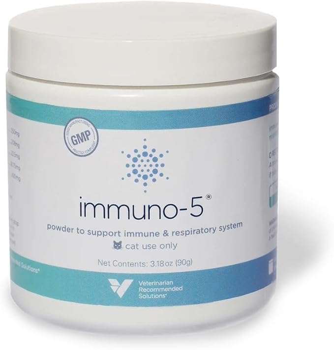 Immuno-5 Immune &amp Respiratory Support Powder for Cats from Veterinarian Recommended Solutions with L-Lysine Omega-3 &amp Egg Yolk