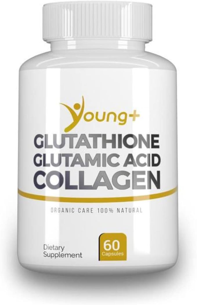 Young+ Glutathione Glutamic Acid and Collagen. Antioxidant Supplement - 1000mg 60 Capsules