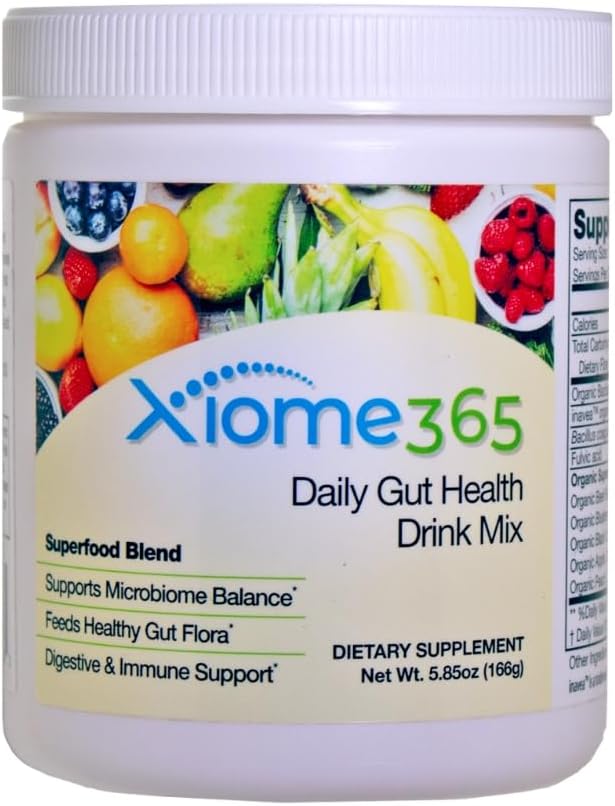 Xooma Xiome365 Gut Health Drink Mix – Organic Prebiotic Fiber + Polyphenols + B. Coagulans | Supports Gut Lining &amp Microbiome | No Sugar Dairy-Free Great Taste | Daily Gut Support Powder