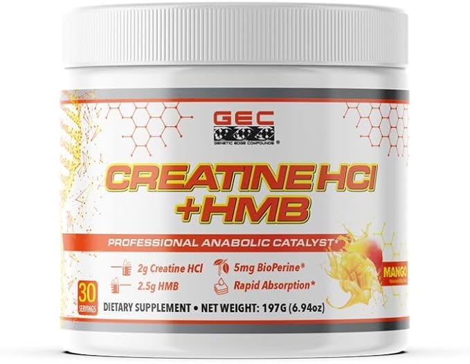 Creatine HCl + HMB for Athletes – Performance &amp Recovery Formula – 2g Creatine HCl 2.5g HMB – Fast Absorption No Bloat No Loading – 30 Servings – GEC (Standard Mango)