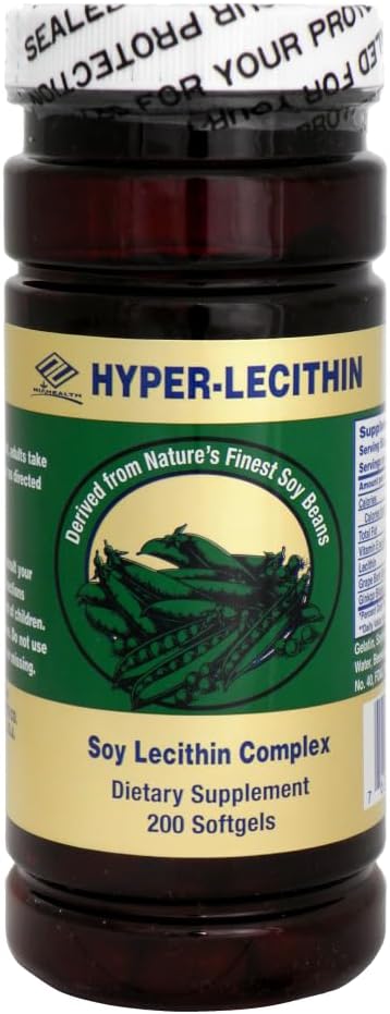 Nu-Health Hyper Lecithin Brain &amp Circulation Support – Soy Lecithin with Ginkgo Biloba Grape Seed Extract &amp Vitamin E – Cognitive Function Memory &amp Focus Supplement 200 Softgels