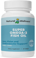 Natural Wellness Super Omega-3 Fish Oil – 600mg EPA &amp 400mg DHA – High Potency Omega 3 Fish Oil Supplement for Heart Brain Joint &amp Immune Health – Purified Enteric-Coated Softgels 60 Count