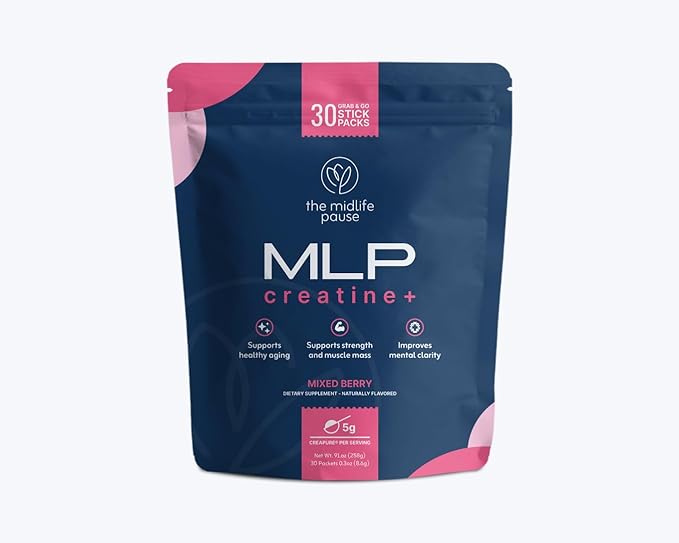 Midlife Pause MLP Creatine + Creapure Creatine Powder Mixed Berry 30 Servings Stick Packs 5g per Serving Alpha GPC + B Vitamins Supports Strength Lean Muscle &amp Recovery for Women