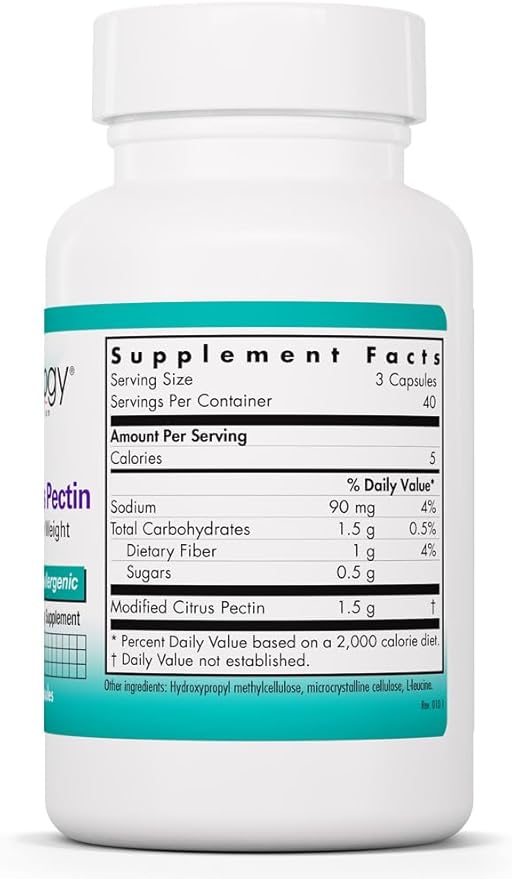 Nutricology Modified Citrus Pectin - 1.5 g Modified Citrus Pectin - Supports Gastrointestinal Cleansing - Vegetarian Capsules - Hypoallergenic Formula - 40 Servings - 120 Capsules