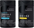 Sports Research Triple Strength Omega 3 Fish Oil 1250mg EPA &amp DHA from Wild Alaska Pollock Burpless Supplement Sustainably Sourced and Vitamin D3 K2 with Coconut Oil Plant Based Vegan Certified