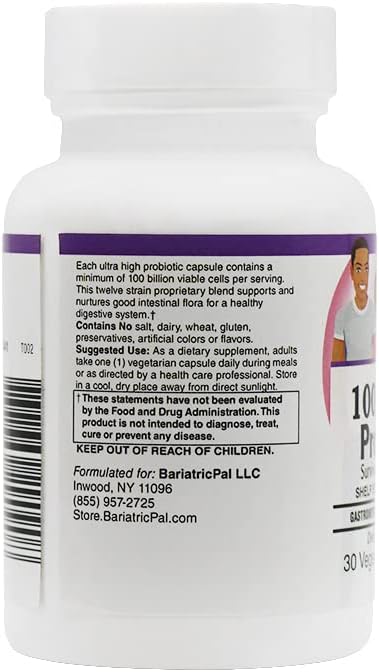 BariatricPal Probiotic 100 Billion CFU Gastrointestinal &amp Immune Health Capsules (30ct)