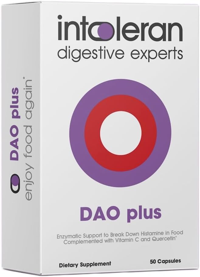 Intoleran DAO Plus Digestive Enzymes - 50 Capsules | Supplement for Histamine Intolerance &amp DAO Deficiency | Healthy Histamine Levels | 30000 HDU Diamine Oxidase (DAO) Enzyme | Vitamin C &amp Qu