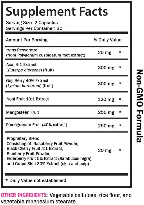 Berry Benefits - RESVERATROL COMLEX - Daily Support Acai Berry Energy Goji Berry Power Grape Skin Boost Hydration Factor Elderberry Strength Nutritional Support 3 Bottles 180 Capsules
