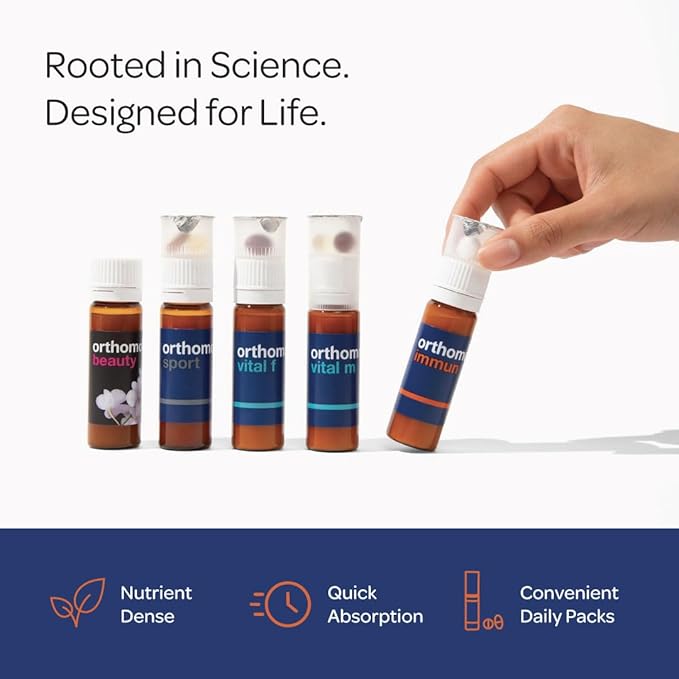 Orthomol Immun Immune Support Vials for Adults with Vitamin C Zinc Selenium Iodine Vitamin D E AB Calcium 25+ Immune Boost Nutrients 1 Serving Per Day for Daily Health (7 Day Supply)