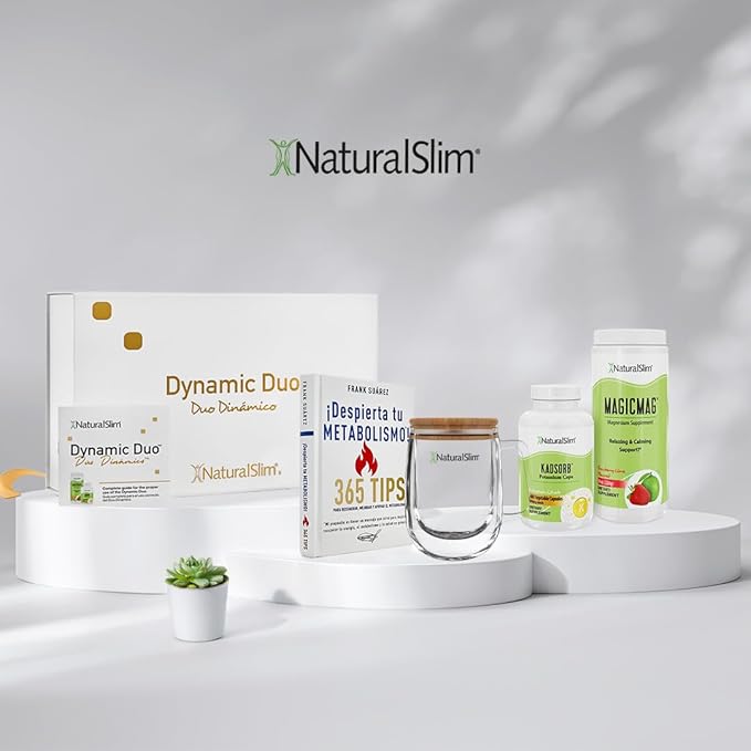 NaturalSlim Dynamic Duo Gift Set - Premium Wellness Kit with MagicMag Magnesium Powder Kadsorb Potassium Capsules Double Wall Glass Mug &amp Metabolism Book - Daily Energy Support System