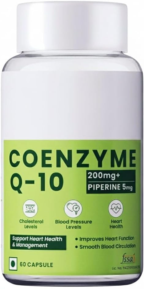 Organics Coenzyme Q10 (CoQ10) 200mg with Piperine 95%| Advanced Antioxidant &amp Heart Health Support with Arjuna Resveratrol Garlic &amp Plant-Based Nutrients | 60 Vegan Capsules
