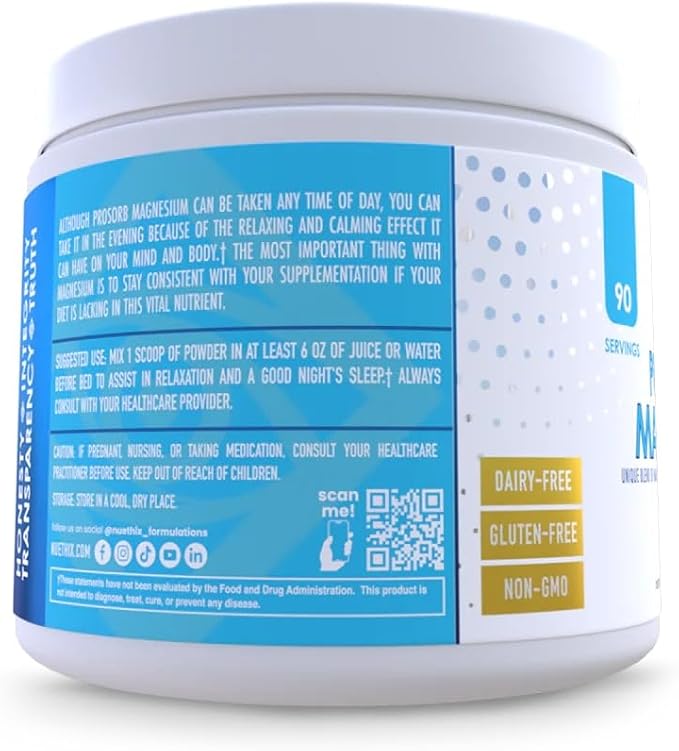 NuEthix Formulations Prosorb+ Magnesium Dietary Supplement 200mg Magnesium Blend to Support Physical &amp Mental Wellness Vitamin C Dairy-Free Gluten Free &amp Non-GMO Lemon Italian Ice 90 Se
