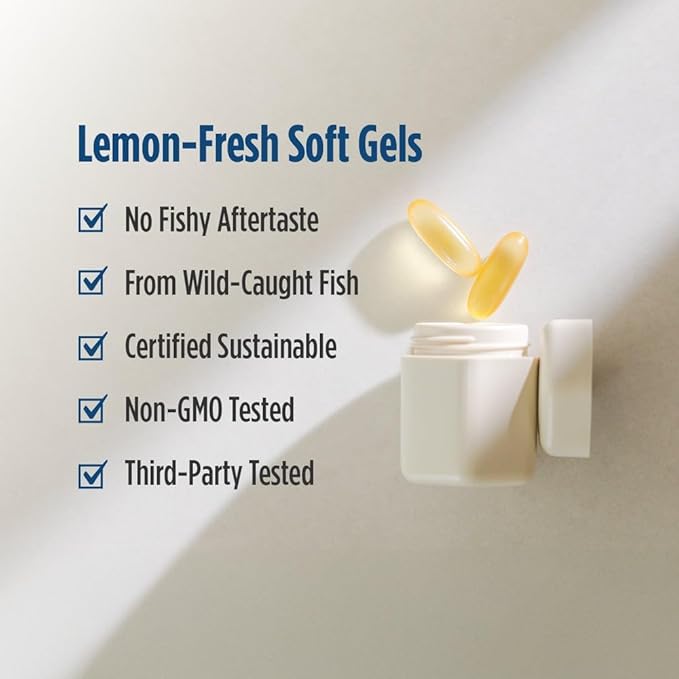 Nordic Naturals ProOmega Lemon Flavor - 210 Soft Gels - 1000 mg Omega-3 - High-Potency Fish Oil with EPA &amp DHA - Promotes Brain Eye Heart &amp Immune Health - Non-GMO - 105 Servings
