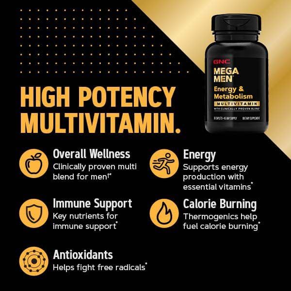 GNC Mega Men Energy &amp Metabolism Multivitamin | Antioxidants and Increased Calorie Burning | 90 Count