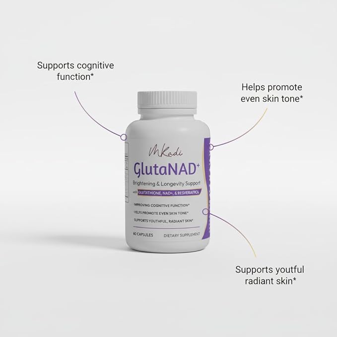 GlutaNAD+ Brightening &amp Longevity Support L-Glutathione &amp NAD+ Antioxidant Complex Skin Glow Cellular Energy &amp Healthy Aging 60 Vegan Capsules NAD Plus