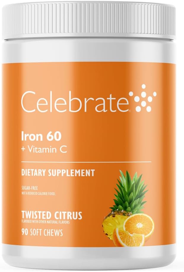 Celebrate Vitamins Iron Supplement with 60mg Iron &amp Vitamin C – Citrus Chewables for Bariatric Patients Gastric Bypass &amp Sleeve Gastrectomy Support – 30 Tablets for Post-Surgery Health Mainte