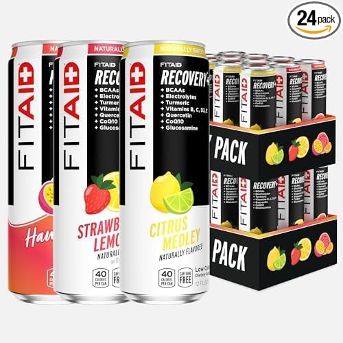 LIFEAID FITAID Workout Recovery Blend Variety Pack BCAA Glucosamine Full B Complex Electrolytes Omega-3s 100% Clean Vegan Naturally Sweetened &amp Flavored 12-oz. cans (Pack of 24) - Packaging May Va