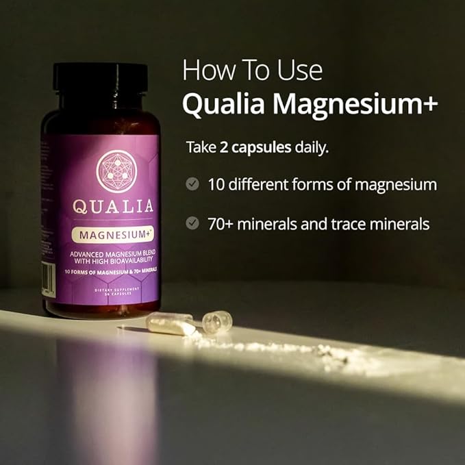 Qualia Magnesium+ | Doctor-Formulated. Premium Formula | High Bioavailability | 10 Forms of Magnesium &amp 70+ Minerals | Relaxed Mood restful Sleep &amp Exercise Recovery | 1 Month Supply