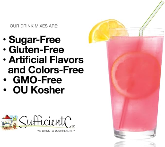 Sufficient-C - Glutenizer Force Plus Kiwi-Strawberry Digestive-Ade Drink Mix - Naturally Effective Premium Full Spectrum Enzyme Blend with 2000 mg. Vitamin C - Acid Reflux Indigestion Solution