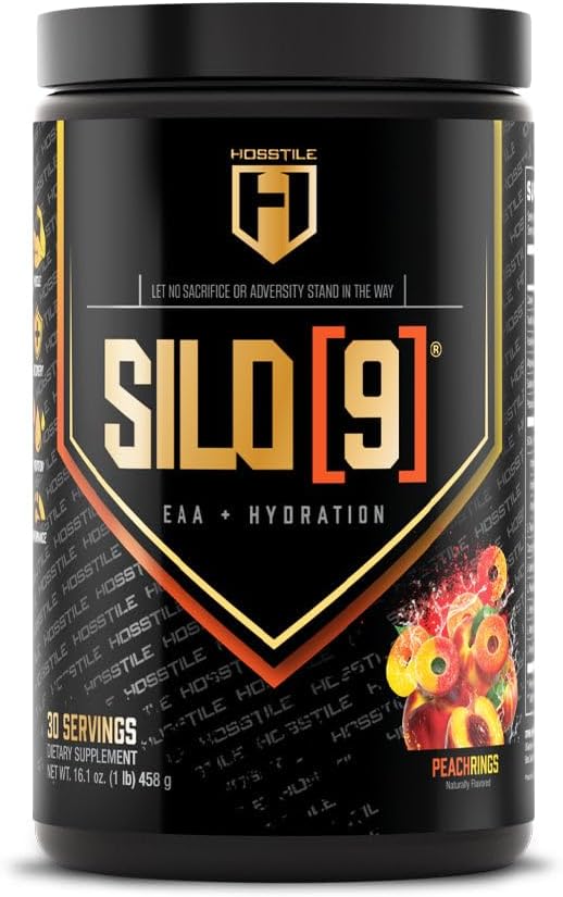 HOSSTILE SILO[9] EAA + Hydration Powder – Essential Amino Acids with Electrolytes EAA BCAA Intra Workout Powder &amp Post Workout Recovery Peach Rings 30 Servings