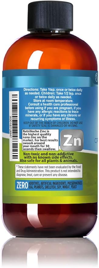 Liquid Zinc Supplement by Nutrinoche: Organic Liquid Drops - Ionic Zinc and Picolinate Alternative - 99.99% Ultra Pure Crystalline Nano Particles - for Adults and Children - (8 oz)